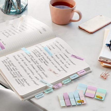 Post-it® Pastel Color Tabs, Gradient Blue, Pink, Clear, 36 Tabs/Pack