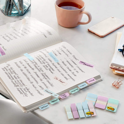 Post-it® Pastel Color Tabs, Gradient Blue, Pink, Clear, 36 Tabs/Pack