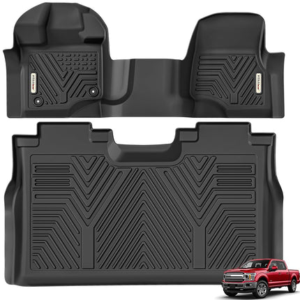 YITAMOTOR Floor Mats Compatible with Ford F150, Custom Fit Floor Liners for 2015-2020 Ford F150 Super Crew Cab with 1st Row Bench Seats, 1st & 2nd Row All Weather Protection