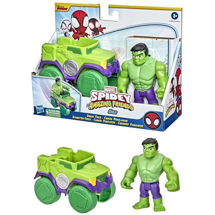 Hasbro Marvel Spidey and His Amazing Friends Hulk Action Figure and Smash Truck Vehicle, Pre-School Toy for Children Aged 3 and Up, Multicolor (F3989)