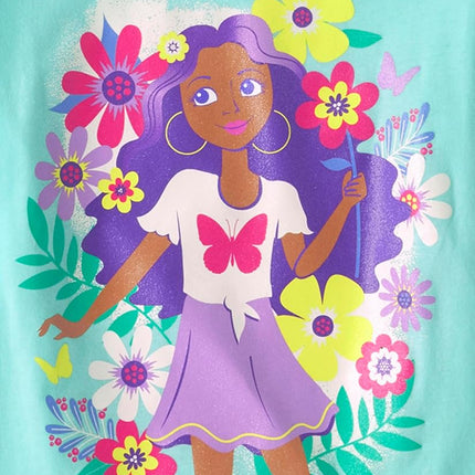 The Children's Place, Lot de 2 T-shirts graphiques à manches courtes, Chat Fille/Fleur Fille, Taille M (7/8 ans)