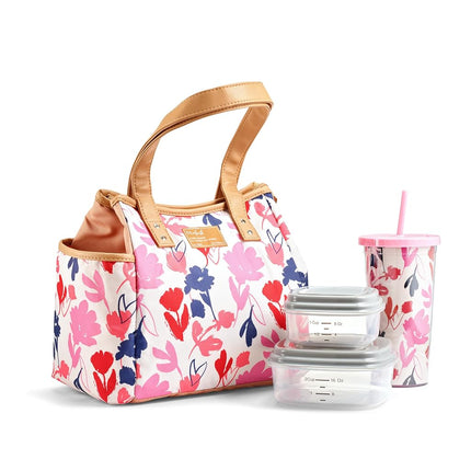 Sac à déjeuner Fit & Fresh pour femmes, sac à déjeuner isotherme pour femmes pour le travail, grande boîte à déjeuner étanche et résistante aux taches pour femmes avec contenants et gobelet assorti, fermeture éclair, sac à déjeuner Westerly, motif floral