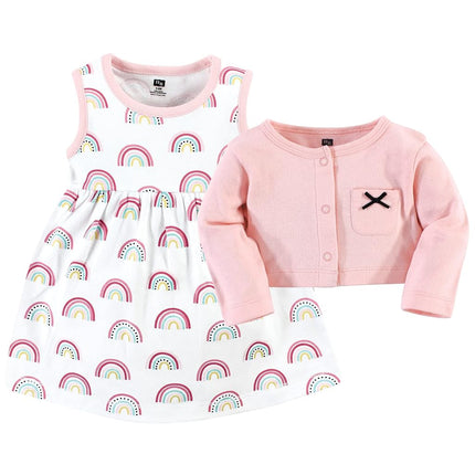 Hudson Baby Conjunto de Vestido y Cárdigan de Algodón para Bebé Niñas, Arco Iris Moderno, 6-9 Meses