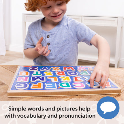 Melissa & Doug Rompecabezas de sonidos del alfabeto fonético de madera de la Sra. Rachel | Juguetes de aprendizaje para niños, 26 letras | Edad 2+ - Certificado FSC