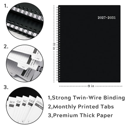 2026-2030 Monthly Planner/Calendar - 5 Year Monthly Planner, Jan. 2026 - Dec. 2030, 9" x 11", 5 Year Calendar Double-Side Pocket + Durable Polypropylene Cover