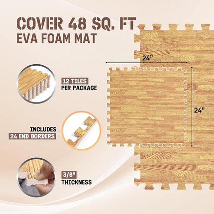 Yes4All EVA Interlocking Mats, Puzzle Floor Tiles, Foam Floor Padding with Border for Furniture, Home Space, Living Room, Garage 48 SQFT