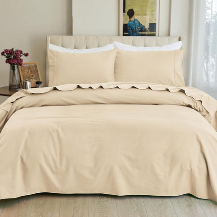 Elegant Comfort Soft 4-Piece 100% Turkish Cotton Flannel Sheet Set - Premium Quality, Deep Pocket Fitted Sheet, Ultra Soft, Cozy Warm and Anti-Pill Flannel Sheets - Cali King, Linen