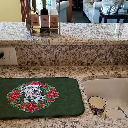Caroline's Treasures CK1519DDM Dalmatian Poinsetta Wreath Dish Drying Mat, 14 x 21", multicolor