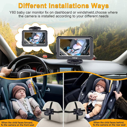 Yakry Baby Car Camera for Backseat - HD 1080P, 170° Wide Angle, Night Vision, 360° Rotation, Safe for Babies, Easy Install, Rear-Facing Baby Car Mirror for Parents
