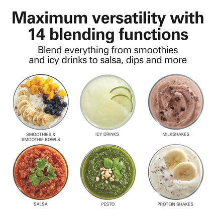 Hamilton Beach Wave Crusher Multi-Function Blender for Smoothies, Shakes & Ice Crush, 700 Watts, 40 oz Glass Jar, 14 Functions, Black, 54220G
