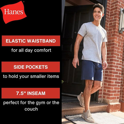 Hanes Men's Jersey Short with Pockets, Light Steel, Large