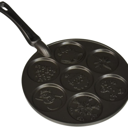 Nordic Ware Holiday Pancake Pan, sartén para tortitas de aluminio fundido, sartén para 7 tortitas, mini sartén para tortitas - Negro