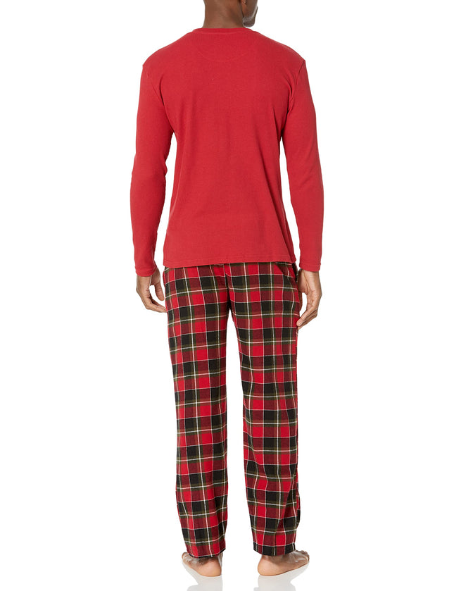 Wrangler Men's Waffle Knit Top and Flannel Pant Pajama Sleep Set, Red/Plaid, XXL