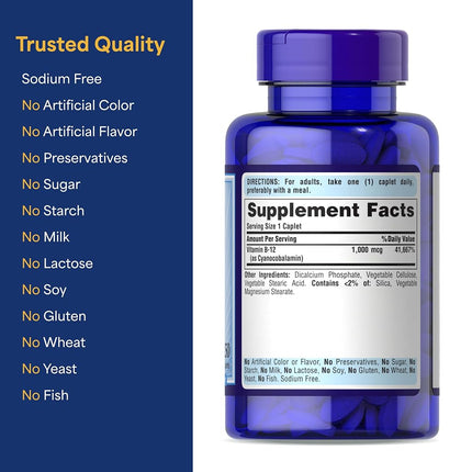 Puritans Pride Vitamin B-12 1000 Mcg Timed Release Caplets, 250 Count