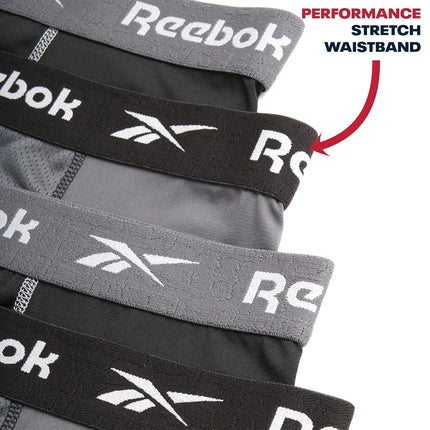 Reebok Men's Boxer Briefs - 4 Pack 6'' Inseam Stretch Performance Underwear Quick Dry Moisture Wicking Boxers, Black/Blackened Pearl, X-Large