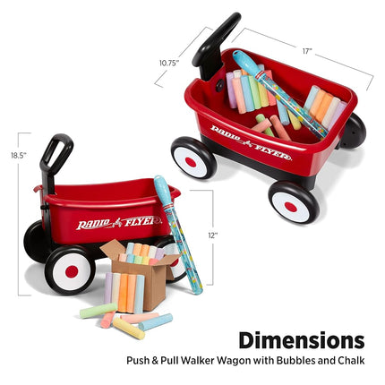 Radio Flyer Push & Pull Walker Wagon with Bubbles and Chalk, Red 2-in-1 Toy Walker Wagon for Toddlers,Wagon for 1-4 Years Old, Bubbles for 3+ Years Old