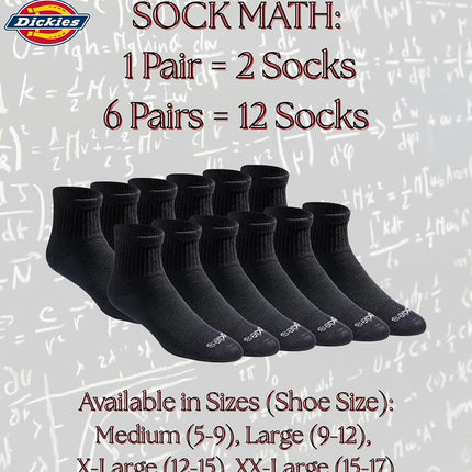 Dickies Men's Big & Tall Dri-tech Moisture Control Quarter Socks Multipack, Solid Black (6 Pairs), Shoe Size: 15-17