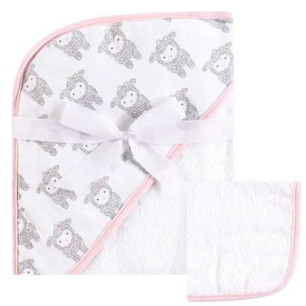 Hudson Baby Unisex Baby Cotton Hooded Towel and Washcloth, Little Lamb, One Size
