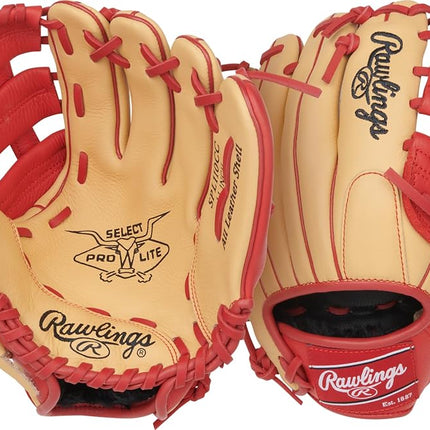 Rawlings | Guante de béisbol juvenil Select Pro Lite Series Corbin Carroll | 11" | Lanzamiento con la mano derecha | Camel/Scarlet