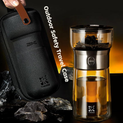 ZENS Modern Glass Tea Infuser Teapot, Smart One Touch Tea Maker for Loose Tea Diffusers with Insulated Mug and Portable Tea Kits, Cool Gongfu Tea Pot for Black Tea Lover Gifts