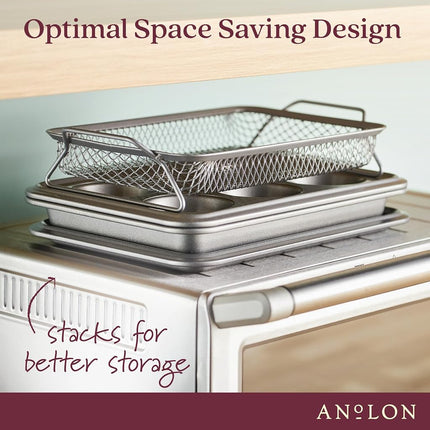 Anolon Advanced Bakeware, juego de 4 piezas de moldes antiadherentes para hornear en horno tostador - Gris
