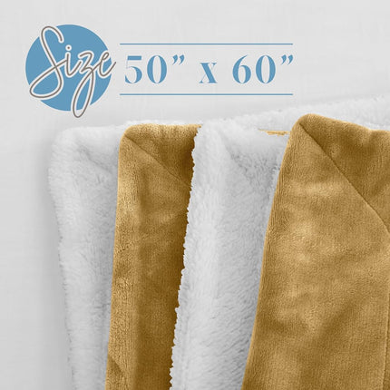 Manta reversible Elegante Confort, de sherpa lisa, manta para todas las estaciones - supersuave, cómoda y de felpa - manta decorativa, perfecta para descansar, 50 x 60 pulgadas, manta de sherpa dorada