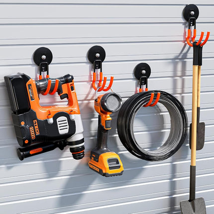 Lvoess Heavy Duty Storage Magnetic Utility Hooks Large Garage Magnet Hooks with Anti-Slip Coating for Metal Cabinet,Pegboard,Garage Shelve,Garden Tools (Orange4pro)