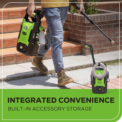 Greenworks 1600 PSI (1.2 GPM) Electric Pressure Washer (25°, 40°, Soap Applicator) Ideal for Cleaning Cars, Trucks, Boats, Outdoor Patio Furniture, Decks, and Windows