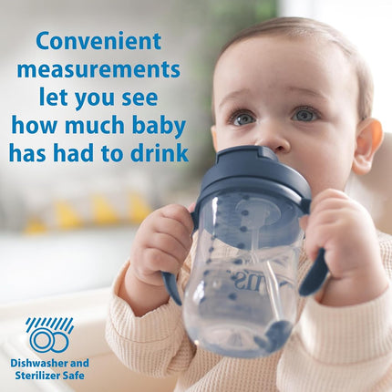 Dr. Brown's Milestones Baby's First Straw Cup, Training Cup with Weighted Straw, 9oz/270mL, Dark Blue, BPA Free, 6m+