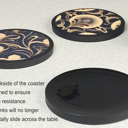 Absorbent Coasters for Drinks with Holder - 6packs, Silicone Coasters with Soft Felt Insert (4.3 inch Coasters with 4.5 inch Holder, Dual-Sided Flower -Themed Patterns)