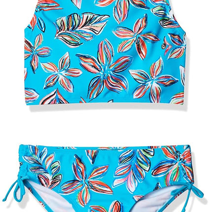 Kanu Surf Maillot de bain 2 pièces tankini avec col bénitier et protection UPF 50, motif floral Charlotte Aqua, taille 12 pour fille
