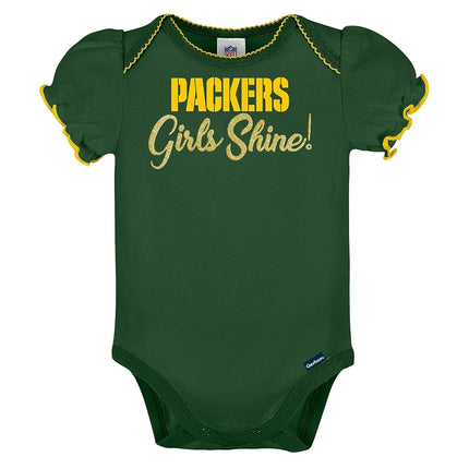 NFL Green Bay Packers Girls 20183 Pack Bodysuit, Pink, 0-3 Months