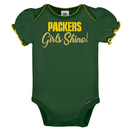Gerber Baby Girl's Standard NFL 3 Pack Short Sleeve Onesie Bodysuit, Team Color, 3-6 Months