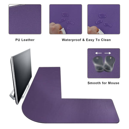 Mydours L-Shape Desk Pad, (95+95) x33cm Large PU Leather Corner Desk Mat Blotter, XXL Large Waterproof Gaming Mouse Pad, Desktop Protector for Computer Keyboard Home Office (Purple)