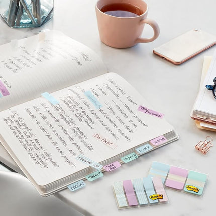 Post-it Tabs, 1 in, Lined, Pink, Green, Orange, 22 Tabs/Color, 66 Tabs/On-The-Go Dispenser (686L-PGO)