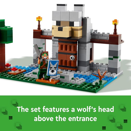 LEGO Minecraft The Wolf Stronghold - Castle Toy with a Character, 2 Skeleton Figures & 2 Wolves, plus Accessories incl. a Crafting Table - Gamer Gift for 8+ Year Old Boys & Girls - 21261