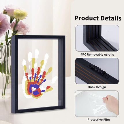 Family Handprint Kit, DIY Craft Keepsake Wooden Frame, Endless Gift Set, Non-Toxic Paints, Transparent Sheets (Black)