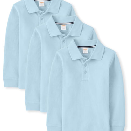 Gymboree Boys' and Toddler Long Sleeve Polo Shirt, Cloudless 3-Pack, 3T