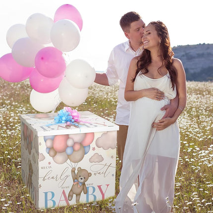 AmazingSpark 28in Giant Gender Reveal Gift Box with Lid Kit Oversized Gender Reveal Balloon Box Large Pull Bows for Baby Shower Birthday Party Decor(We Can Bearly Wait)