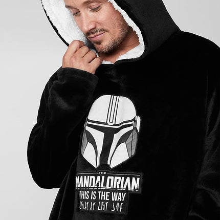 Get Trend Disney The Mandalorian Hoodie Blanket for Men Teens Fleece Wearable Blanket Warm Oversized Hoodie with Sherpa Hood Grogu Loungewear Baby Yoda Gifts (Black)