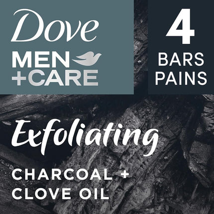 Dove Men + Care Natural Essential Oil Bar Soap to Clean and Hydrate Men's Skin Exfoliating Charcoal + Clove Oil 4-in-1 Bar Soap for Men's Body, Hair, Face and Shave 141 g 4 count