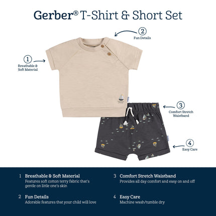 Gerber baby-boys T-shirt and Shorts Set, Sailboats, 24 Months