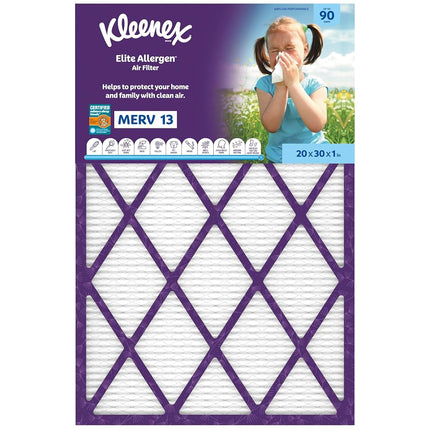 Kleenex Elite Allergen Air Filter 20x30x1 Inches - 13 MERV RATING (2-Pack)