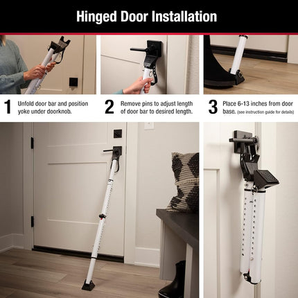 Master Lock Compact Door Stopper Folding Security Bar, Adjustable for Hinged and Sliding Doors, White