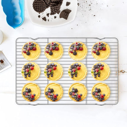 Deedro Baking Sheet with Rack Set [2 Sheets + 2 Racks], Stainless Steel Cookie Half Sheets Baking Pan Oven Tray with Cooling Rack, 17.32 x 12.28 x 1 Inch, Heavy Duty, Non-toxic, Easy Clean