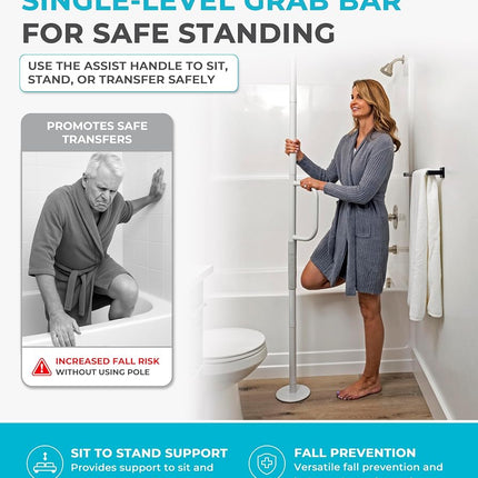 Able Life Universal Floor to Ceiling Grab Bar, Elderly Tension Mounted Transfer Pole, Bathroom Safety Grab Bar and Support Rail with Assist Handle (Eligible for VAT Relief in the UK)