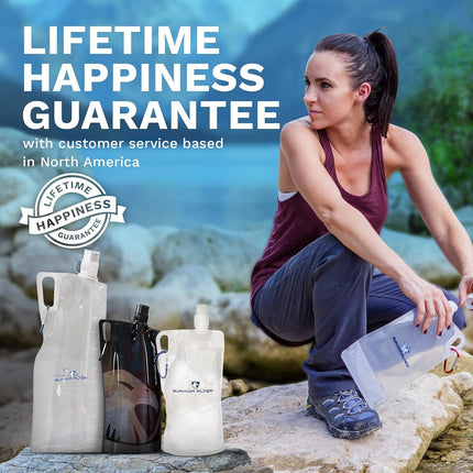 Bouteille d'eau pliable transparente SURVIVOR FILTER 1L - Voyage, Randonnée, Sans BPA - 2 x 946ml