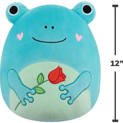 Squishmallows Original Ludwig la Rana Turquesa de 30 cm con Rosa - Peluche Oficial de San Valentín de Jazwares (Tamaño Mediano)