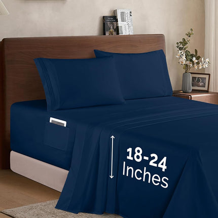 Elegant Comfort Luxury 1500 Premium Hotel Quality Microfiber 4-Piece Sheet Set - Soft, All Around Elastic 18-24 Inches Deep Fitted Sheet - Extra Deep Pocket Sheets, Queen, Navy Blue