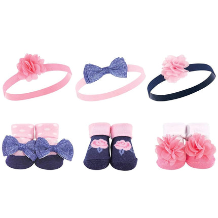 Hudson Baby Baby Girls' Headband and Socks Gift Set, Silver Ballet 6-Pack, 1 Count (Pack of 6)